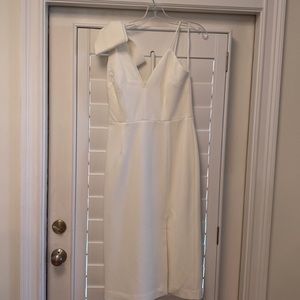 Rebecca Vallance size 8 white mid length dress with bow on shoulder
